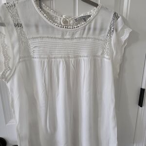 Elegant White Lace Trim Blouse